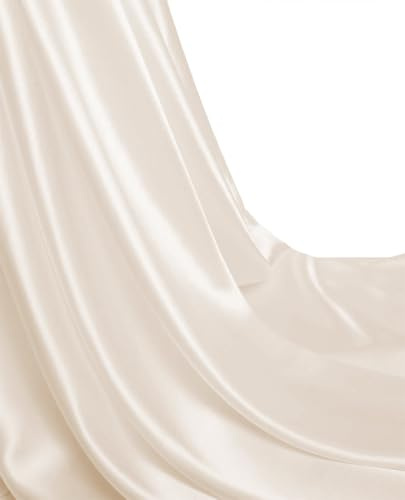 MDS Satin Fabric 5 Yards, 44 Wide, Silky Smooth Charmeuse Sateen Cloth for Wedding Arch Drapery Panel Backdrop Party Event Banquet Home Decoration Curtain Crafts DIY Sewing Costume - Ivory