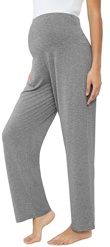 Joyaria Womens Maternity/Pregnancy/Pregnant Summer Bamboo Rayon Pajama/Pj Pants/Bottoms Over The Belly(Grey,Medium)