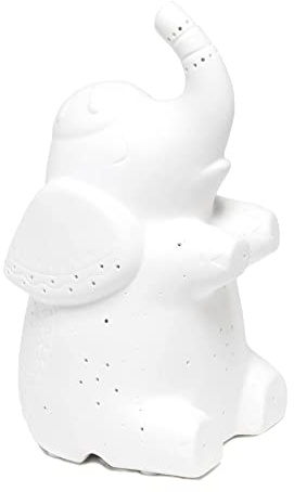 Simple Designs LT3337-WHT White Porcelain Fun Shaped Sitting Night Light Table Lamp, Elephant
