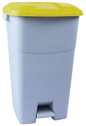 Tayg poubelle de 60 litres avec pédale, base grise et couvercle jaune