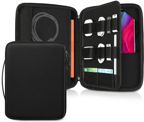 FINPAC Hard Tablet Sleeve Case for iPad Pro 13-inch M5/M4, iPad Air 13-inch M4 2026 M3 2025, Pro 12.9 6th/5th, Portfolio Organizer Bag for Surface Pro 9/8/X/7/6/5, Pens, Cables, Electronics, Black