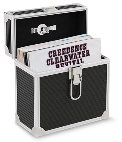 Retro musique Aluminium 7 Vinyl Record EP Storage Case Holds up to 35 EPs (in PVC Sleeves) Includes 35 Vinyl Record Outer Sleeves (Black)