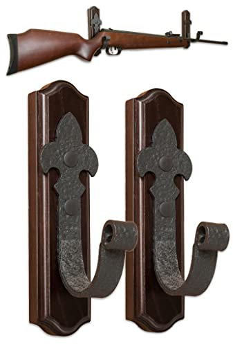 Teslyar Gun Rack Wall Mount Hold Up Displays Horizontal Gun Rack and Shotgun Hooks Store Rifle Shotgun Bow Real Hardwood Hanger Metal (Wenge)