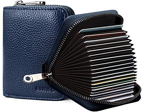 Goopai Porte-cartes RFID 20 emplacements pour cartes de crédit Porte-cartes de crédit en cuir véritable style accordéon Porte-cartes petit Portefeuille pour femmes ou hommes avec fermeture éclair