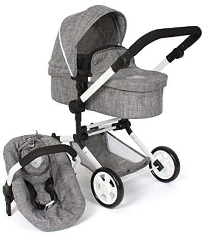 Bayer Chic 2000 Poussette de poupée Linus, Poussette combinée 3 en 1 pour Enfants de 4 à 8 Ans, Ensemble de Landau de poupée, Jeans Gris