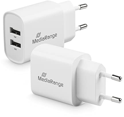 MediaRange USB-Ladeadapter - 2-Port Steckdosen-Ladeadapter 12W, 2X USB-A Ausgang zum gleichzeitigen Laden von Mehreren Endgeräten