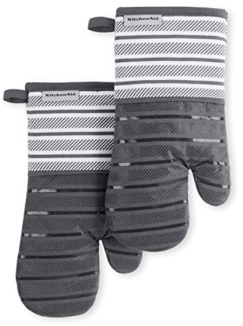 KitchenAid Albany Oven Mitt 2-Pack Set, Charcoal Grey, 7x13