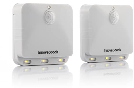 InnovaGoods - Lampe LED Lumtoo avec Capteur de Mouvement, Éclairage sans Fil, Installation Facile par Autocollant, Design Compact et Portable, Gris, Acrylonitrile butadiène styrène