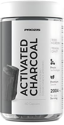 Prozis Activated Charcoal 60 Cápsulas - Carbón vegetal natural, mejora la hinchazón, absorbe los gases abdominales