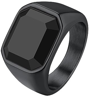 Richsteel Anello nero da uomo # 59, dito Meniscus sigillato con grande anello Onix