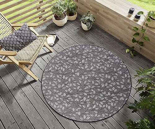 HANSE Home Twig Nature inomhus- och utomhusmatta rund – rund utomhusmatta, gren, mönster, väderbeständig, platt väv, utomhusmatta för vardagsrum, hall, terrass, trädgård, balkong – gräddvit, svart,