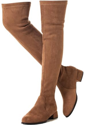 Mtzyoa Women Over The Knee Boots Brown Size 10 Flat Thigh High Low Heel Winter Suede Long OTK Stretch Above Knee