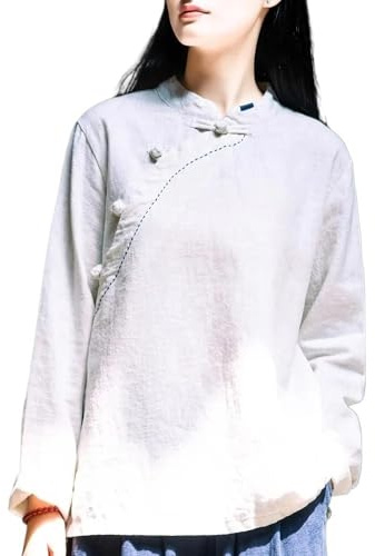 Chemisier Traditionnel Hanfu Pour Femmes Hauts Chinois De Style Ethnique Rétro Grande Taille Chemise Ample Et Décontractée En Coton Et Lin 2024