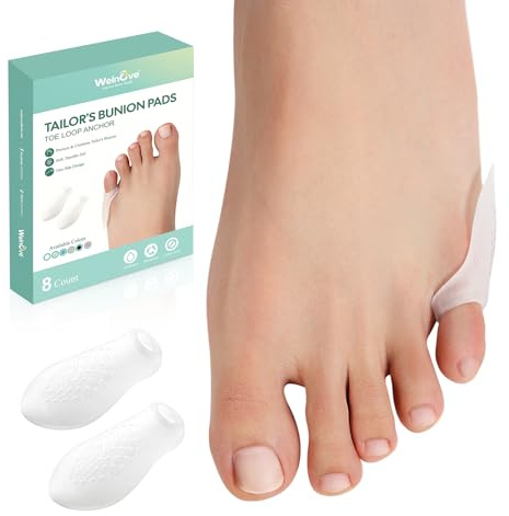 Welnove Tailor's Bunion Corrector Pads - 8 Pack Pinky Toe Protector, Bunion Corrector with Separator for Women Men, Gel Bunion Shield for Foot Pain Relief - FSA/HSA Eligible (Regular Pads)