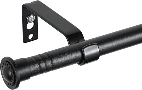 Starbover Gardinenstange Schwarz Matt, 16mm Gardinenstange Ausziehbar 76-152cm, Vorhangstange Scheibengardinenstange Metall Wandmontage mit Halterungen und Endstücken für Wohnzimmer Schlafzimmer