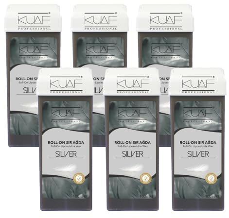Kuaf Professional Roll on Wax Cartridge for Hair Removal, Hair Removal Roll-On, Wax Cartridge Roller for Legs and Arms, Depilatory Wax, Pack of 6 - Silver