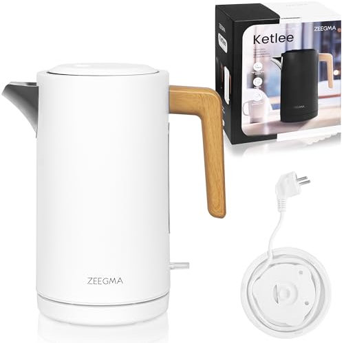 ZEEGMA KETLEE Hervidor de Agua Eléctrico Inalámbrico de 1,7 l para Té Café, Potencia de 2200 W, Indicador de Nivel de Agua, Apagado Automático, Acero Inoxidable Diseño Elegante Moderno