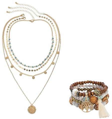 Vimmvid 2 Stück Boho Schmuck Damen Set Halskette Damen Gold für Familie, Freunde, Kollegen und Klassenkameraden