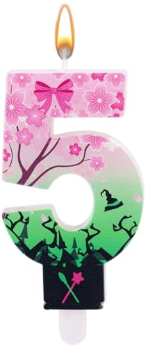 Häxtema Födelsedagsljus, Rosa och Grönt Sifferljus för Födelsedagsfest Bröllop Årsdag Dekoration(Nummer 5)