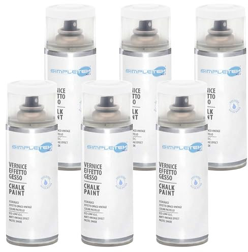 SIMPLETEK - 6x Bombolette Spray Vernice Effetto Gesso Ultra Opaco Bianco puro V404BP Vintage Retro Universale a Base d'Acqua (Kit da 6 pezzi)