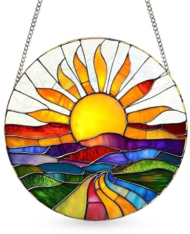 Acchiappasole, 20 x 20 cm, con effetto vetro colorato, lanterna solare in stile boho, con catena e gancio, decorazione da appendere per giardino, balcone, soggiorno e camera da letto [classe