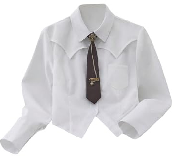 SOLY HUX Women's Striped Print Button Down College Shirts Long Sleeve Tie Blouse Tops Preppy Clothes Plain White Large