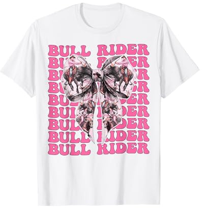 Bull Rider Bull Riding Coquette Bow Pink Ribbon T-Shirt