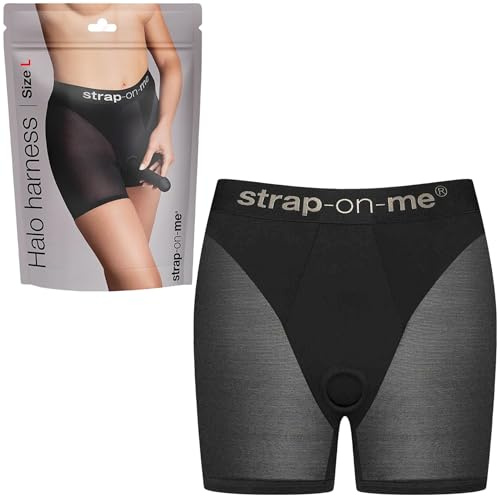 strap-on-me Imbracatura Lingerie Halo Short Cyclist – Imbracatura Lingerie per Dildo,Vita Alta, Effetto Second Skin, Microfibra & Tulle, Cintura Elastica,Anello in Silicone Estensibile – Nero (Large)