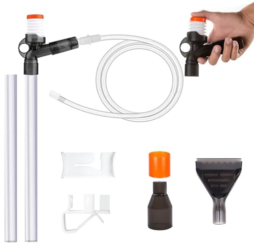 POPAPIE Kit Limpiador de Acuario Limpiador,Limpiádor de Grava para Acuarió,Acuário Cambiador de Agua con Botón de Presión de Aire para Acuario Limpiador Cambio de Agua Lavado de Arena