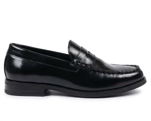 Men's Classic Penny Loafers PU Leather Slip-On Dress Shoes - Black 12