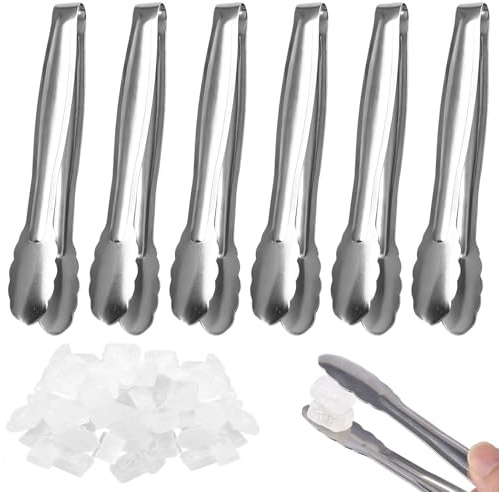Rairsky 6 Pièces Pince à Glaçons, 15,5 cm Pince à Glace en Acier Inoxydable | Mini Pinces à Sucre en Forme de U, Réutilisables Pinca Bonbon Candy Bar, Pinces à Aliments en Métal pour Café Buffet Biscuit