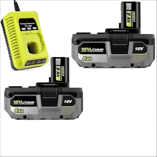 BOGJFC 18V Lithium Ion Battery Compatible With Ryobi One+ 4.0Ah/6.0Ah/8.0Ah Cordless Tool Pack For Drills Grinders Wrenches, Lightweight Black, Long Runtime(2PCS 8Ah charge)