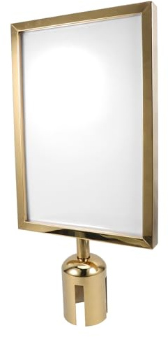 SHINEOFI A4 Portrait Frame Queue Barrier Sign Holder Gold Metal for Warning Barriers and Retractable Belt Stanchions