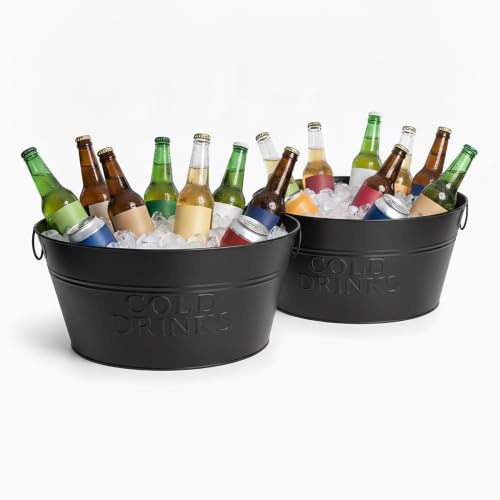 Relaxdays champagnekylare, 2-pack, metall, 24 l, flaskkylare för mousserande vin, champagne, vin, handtag, XXL, svart