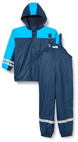 Playshoes Unisex barn regndräkt med fleecefoder varm vattentät lera dräkt regnkläder, marinblå, 86