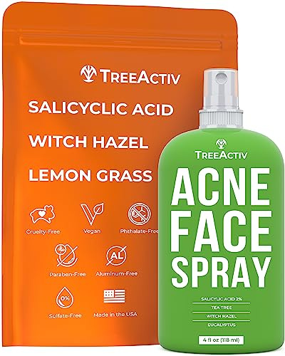 Acne Face Spray, 4 fl oz Facial Spray with Witch Hazel, Salicylic Acid for Acne Prone and Oily Skin, for Hormonal, Severe Cystic Acne, Skin Clearing Toner, 1000 Sprays