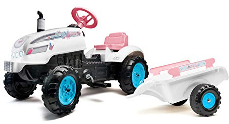 Falk - Traktor mit Pedalen Butterfly Farmer mit Anhänger – ab 2 Jahren Motorhaube zum Öffnen – Lenkrad mit Hupe – 2042AB