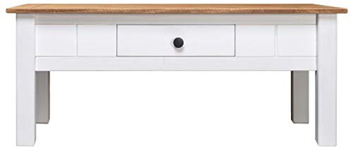 Festnight Couchtisch mit 1 Schublade Beistelltisch Wohnzimmertisch Weiß 100 x 60 x 45 cm Massivholz Panama-Kiefer