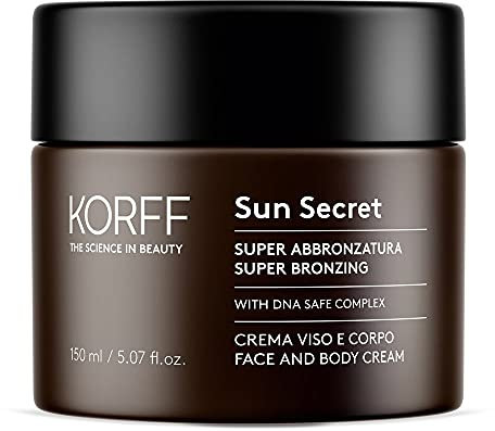 Korff Korff Sun Secret Super Abbronzante, Crema Solare Viso e Corpo, Crema Sublimatrice dell'Abbronzatura, Formula DNA Safe Complex, Texture Morbida, 150ml - 220 g