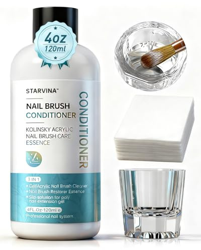 STARVINA Nail Brush Cleaner and Conditioner 4oz - Deep Cleans Gel Polish, Dip Powder, Builder Gel, Poly Gel Slip Residue and Restores Kolinsky Sable, Acrylic Art Brushes