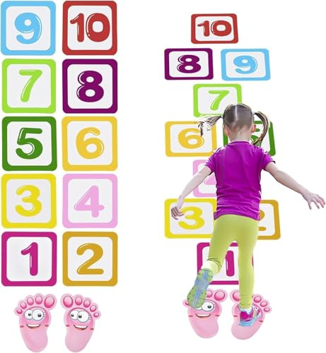 Uadme Tappeto Gioco della Campana, 10 Numeri Gioco di Puzzle Numero Campana Adesivi da Parete per Pavimenti Decorazione di Carta da Parati Colorata Adatto per Cameretta per Bambini Camera Letto Aula