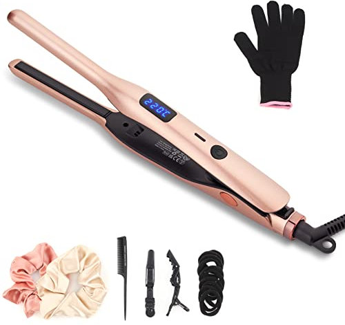 Mini Glätteisen, Haarglätter Glätteisen Professioneller für kurzes Haar, Pony und Bart Glätteisen Locken und Glätten 2 in 1, Schnelles Aufheizen 100-220°C, mit Handschuh