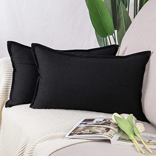 MADIZZ Set med 2 Polyesterlinne Kuddfodral Mjuk Dekorativa Kuddskal för Soffa Sovrum 30 x 50 cm Svart