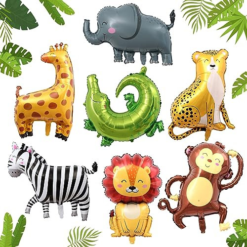 Leonshco 7 Stücke Folienballon Geburtstagsdeko Tiere Luftballons, Waldtiere Geburtstag Dekowalking Luftballon Tiere Cartoon Themen -Party -Ballon, Jungen Mädchen Geburtstagsfeier Dekorative Geschenk