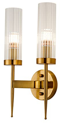 NICRX Aplique de Pared de Cristal y Base Dorada E14, Accesorios de Lámpara de Pared Modernos (2 Luces)