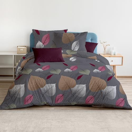 HOMEYA - Juego de Fundas Nórdicas Cama 135 de 4 Piezas - Funda Edredón Poliéster 210x220cm con 2 Fundas de Almohada 45x70 y Bajera Ajustable 135x190x20, Patrón Moderna de Poliéster Estamapdo
