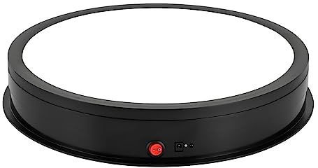 BRRIDE Piatto girevole elettrico 42 cm, capacità 50 kg, girevole a 360°, con telecomando e luce LED, per esposizione fotografica e presentazione di gioielli (nero)