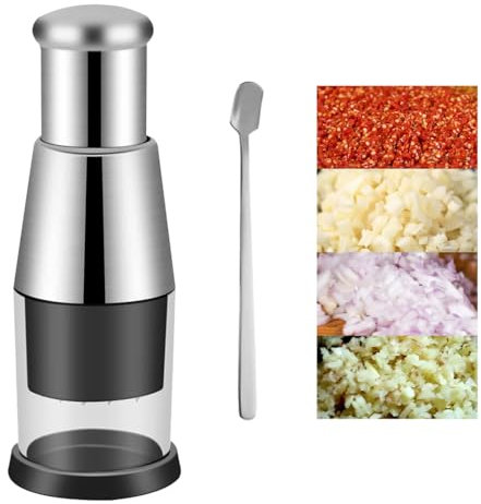 Stainless Manual Garlic Pressed Chopper, Mini Garlic Chopper with a Square Spoon, Multi-Functional Hand Press Garlic Crusher for Mincing Garlic Onion (Sliver)