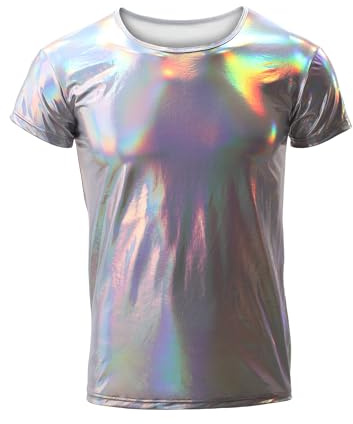 Drelaar Men's Crewneck Short Sleeve Metallic Faux Leather Muscle Undershirt T-Shirt