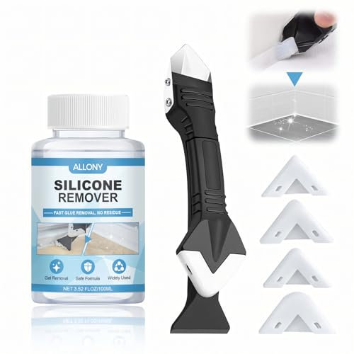 Allony Dissolvant de mastic en silicone, 100 ml, dissolvant de silicone pour salle de bain, livré avec outil de retrait en silicone, sûr, efficace, pratique et rapide